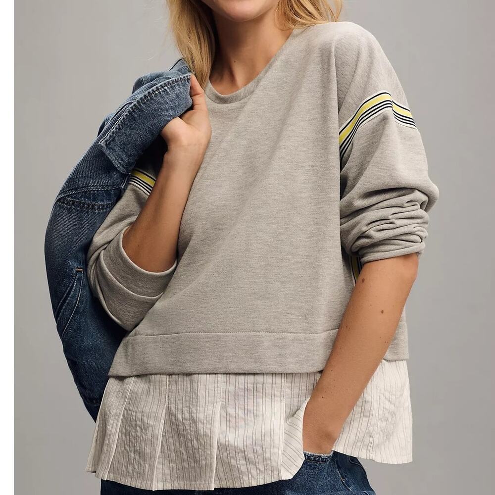 Maeve Sweatshirt Blouse Gray Layered Stripe Detail Women’s XXS